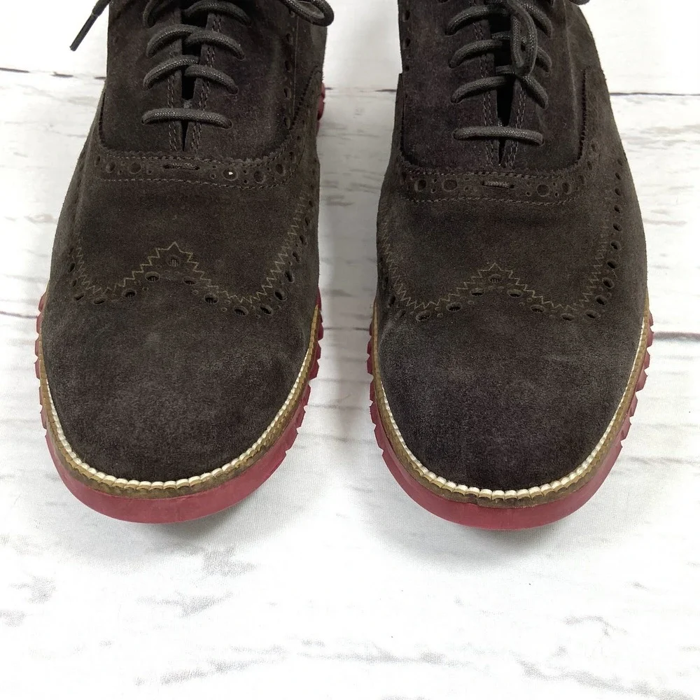 Cole Haan Shoes Men's 10.5 Brown Red Zerogrand  Wingtip Oxfords Suede